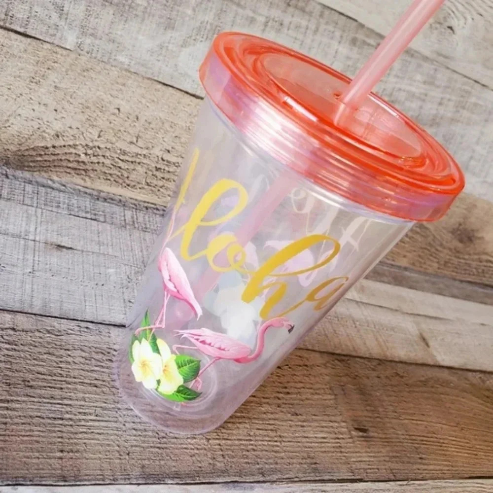 "Aloha" Let's Flamingle Double Wall Tumbler sz 17.5 fl oz - Picture 3 of 4